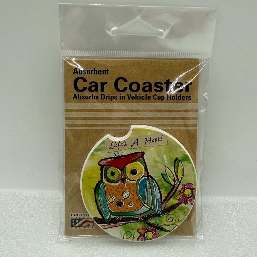 CounterArt‎ Life's A Hoot Owl Absorbent Stoneware Car Coaster Made in USA